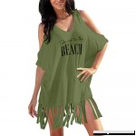 TIFENNY Womens Tassel Hem Letters Print Baggy Swimwear Bikini Cover-UP Fashion Loose Off Shoulder Beach Dress Shirt Green B07PYVNFJ6